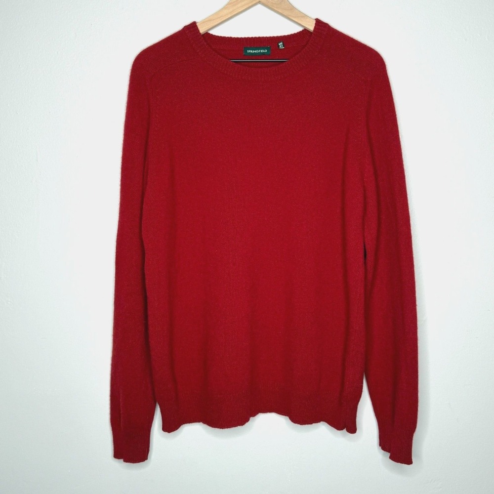 Springfield Mens Lambs Wool Sweater Large Red‎ Crewneck Preppy Cabin Academia